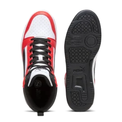 Sneakers alte bianche da uomo con dettagli rossi e neri Puma Rebound v6