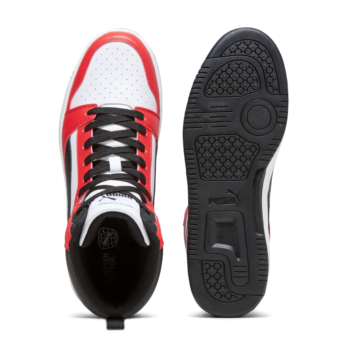 Sneakers alte bianche da uomo con dettagli rossi e neri Puma Rebound v6