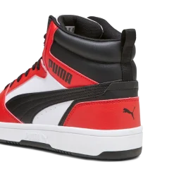 Sneakers alte bianche da uomo con dettagli rossi e neri Puma Rebound v6