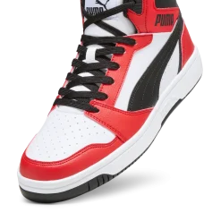 Sneakers alte bianche da uomo con dettagli rossi e neri Puma Rebound v6