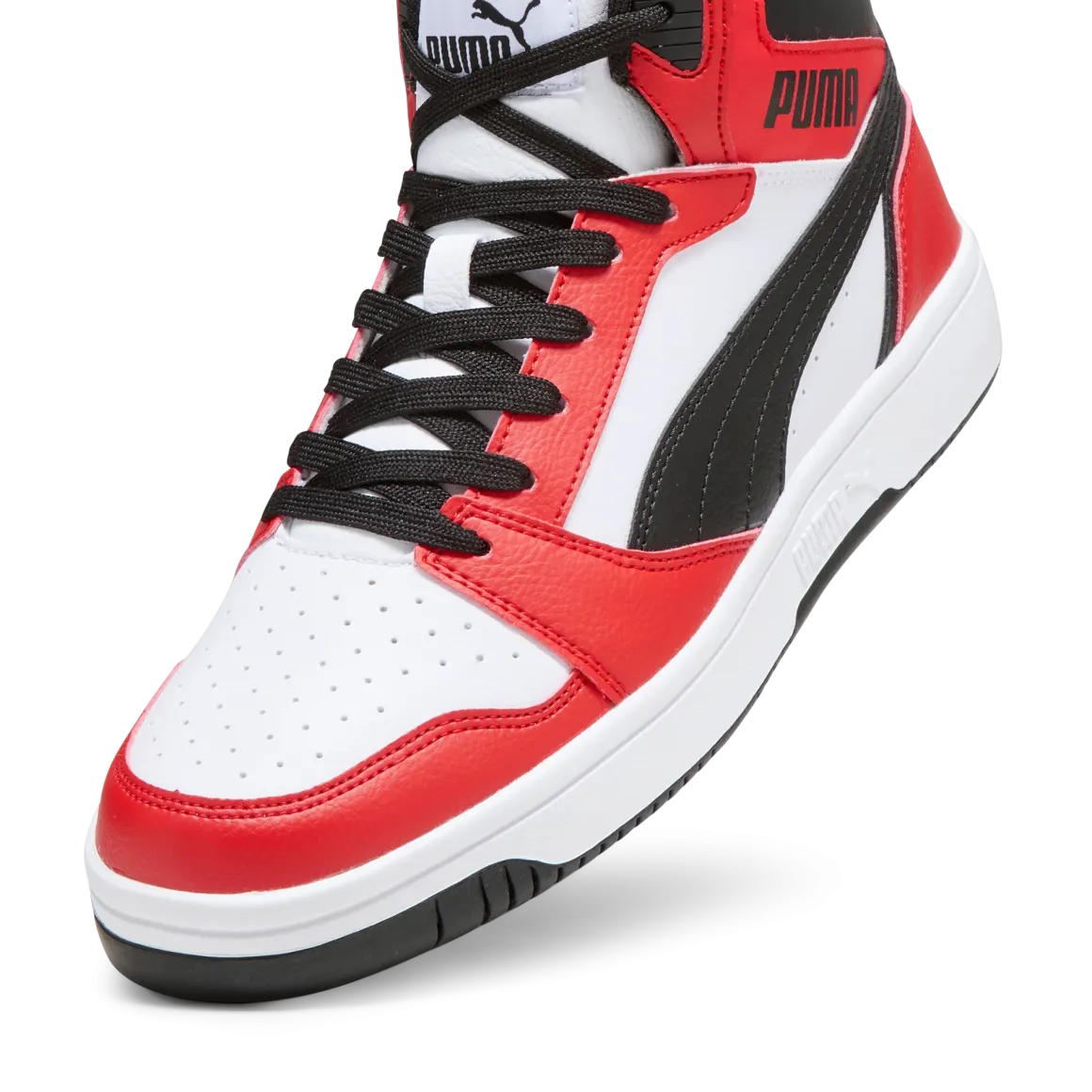 Sneakers alte bianche da uomo con dettagli rossi e neri Puma Rebound v6