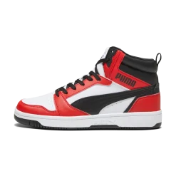 Sneakers alte bianche da uomo con dettagli rossi e neri Puma Rebound v6