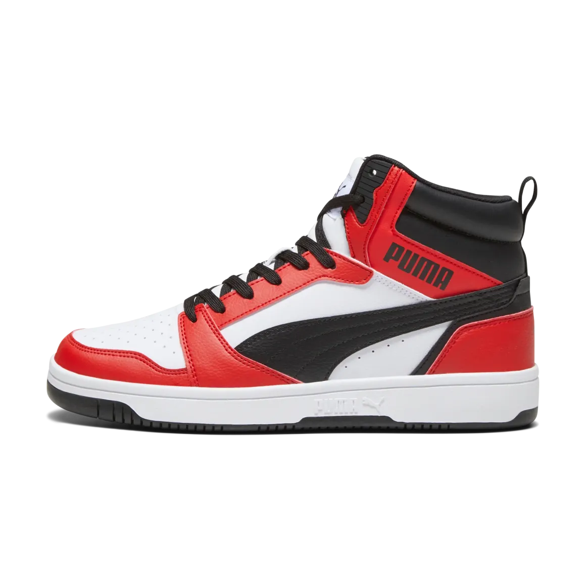 Sneakers alte bianche da uomo con dettagli rossi e neri Puma Rebound v6