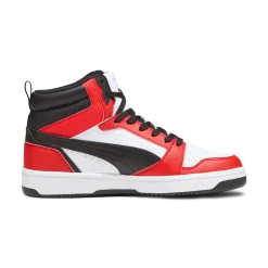 Sneakers alte bianche da uomo con dettagli rossi e neri Puma Rebound v6