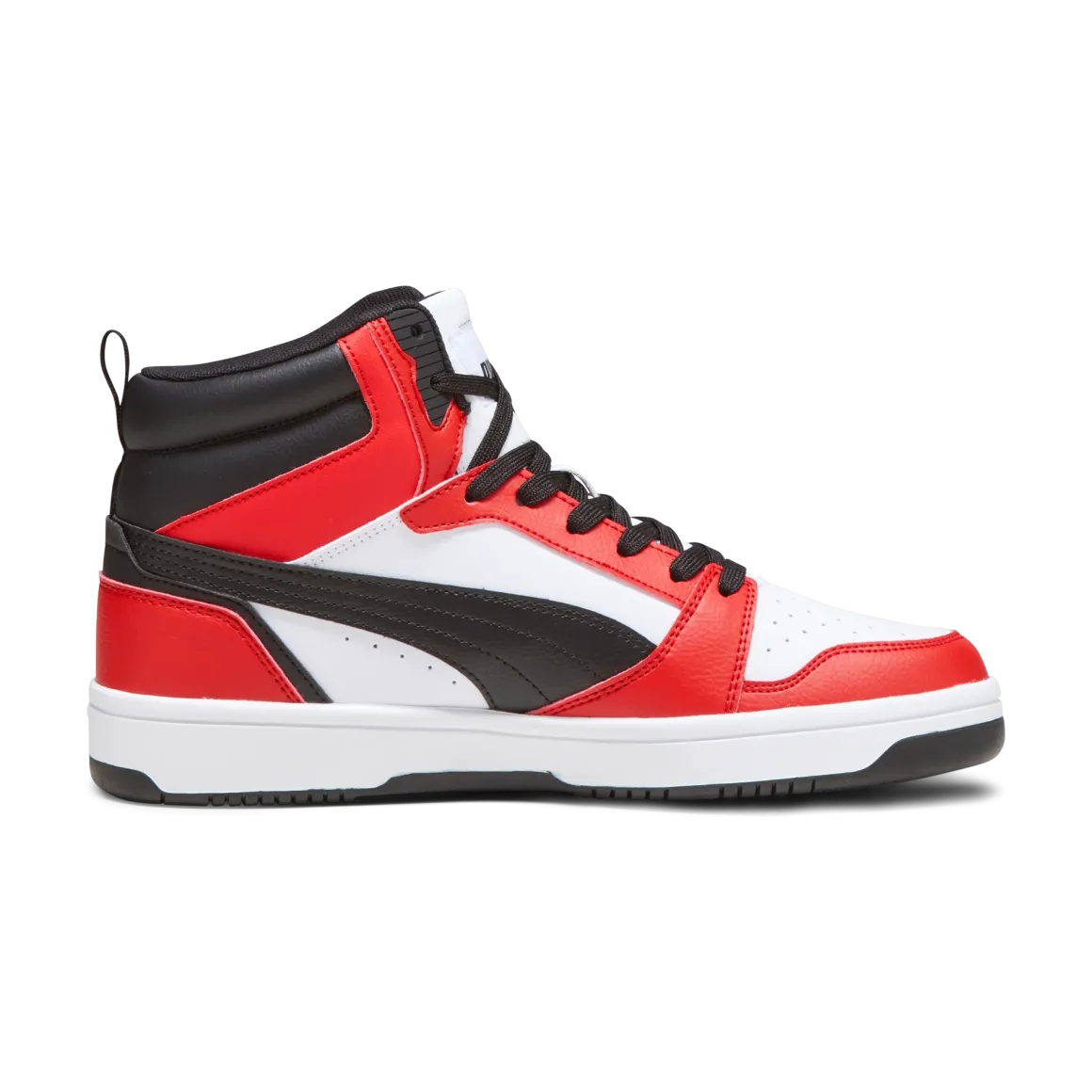 Sneakers alte bianche da uomo con dettagli rossi e neri Puma Rebound v6