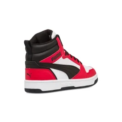 Sneakers alte bianche, rosse e nere da ragazzo Puma Rebound V6 Mid Jr