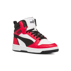 Sneakers alte bianche, rosse e nere da ragazzo Puma Rebound V6 Mid Jr