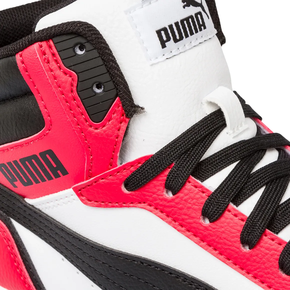 Sneakers alte bianche, rosse e nere da ragazzo Puma Rebound V6 Mid Jr