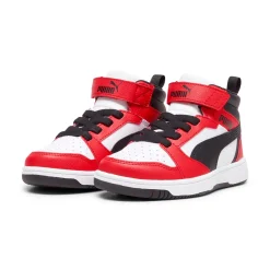 Sneakers alte bianche, rosse e nere da bambino Puma Rebound v6 Mid AC+ PS