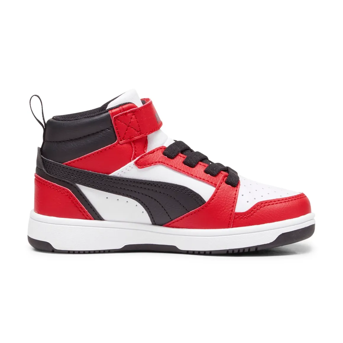 Sneakers alte bianche, rosse e nere da bambino Puma Rebound v6 Mid AC+ PS