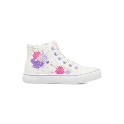 Sneakers alte da bambina Kappa in tela bianche con stampa splash e zip