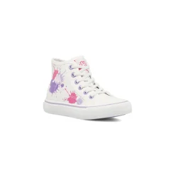 Sneakers alte da bambina Kappa in tela bianche con stampa splash e zip