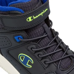 Sneakers alte da bambino blu Champion con dettagli neon e strappo