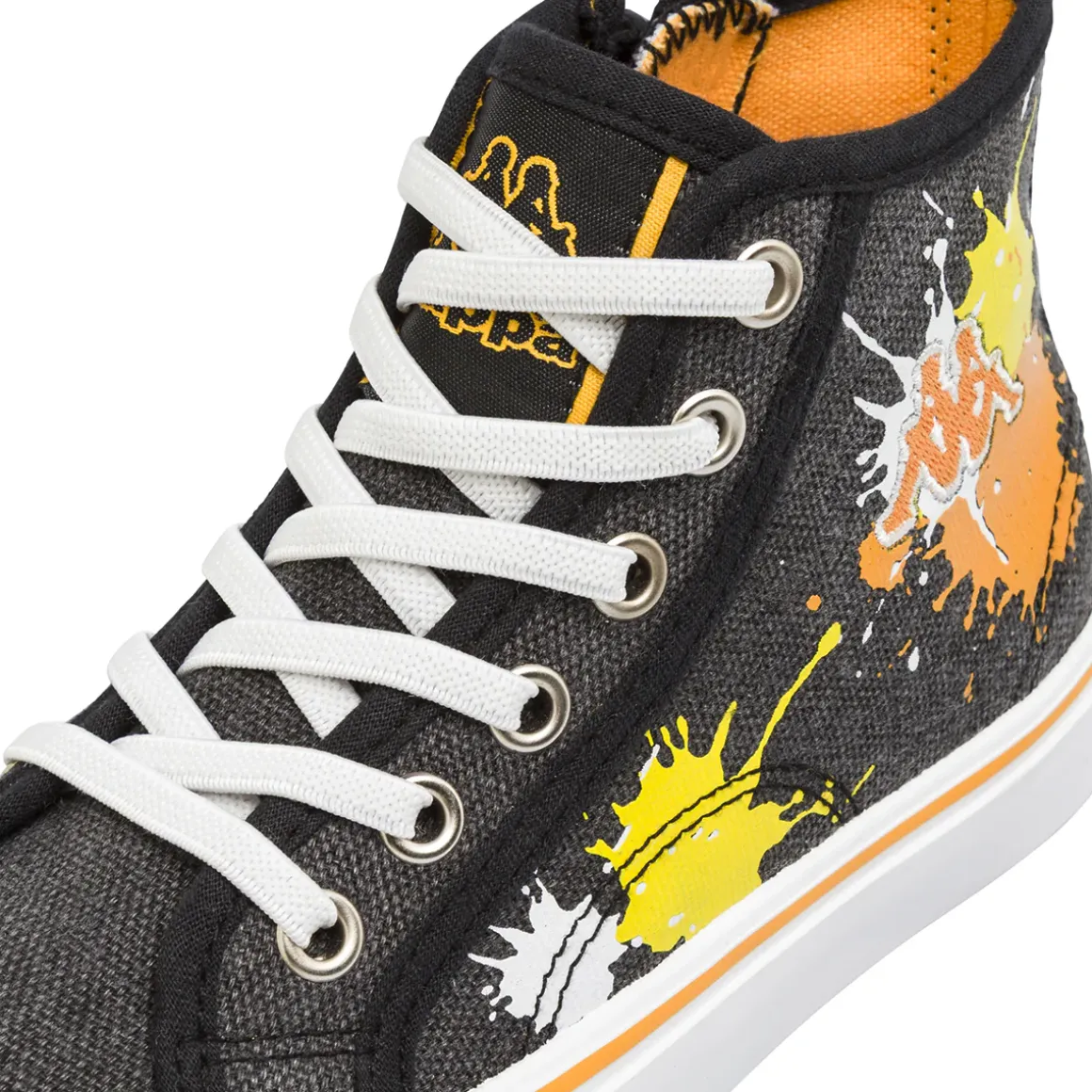 Sneakers alte da bambino nere Kappa in tessuto con inserti arancioni