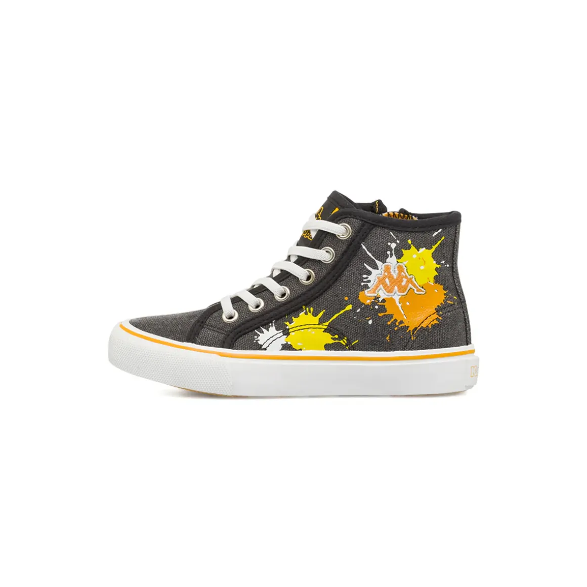 Sneakers alte da bambino nere Kappa in tessuto con inserti arancioni