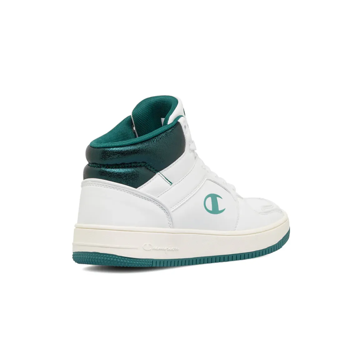Sneakers alte da donna bianche con dettagli verde metallizzato Champion Mid Foil