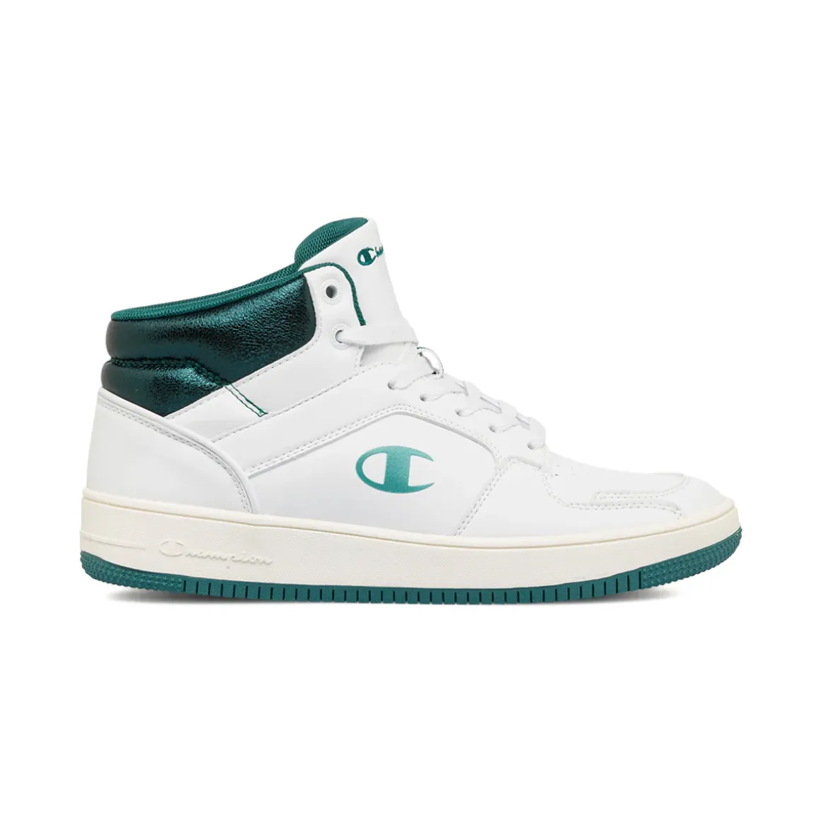 Sneakers alte da donna bianche con dettagli verde metallizzato Champion Mid Foil