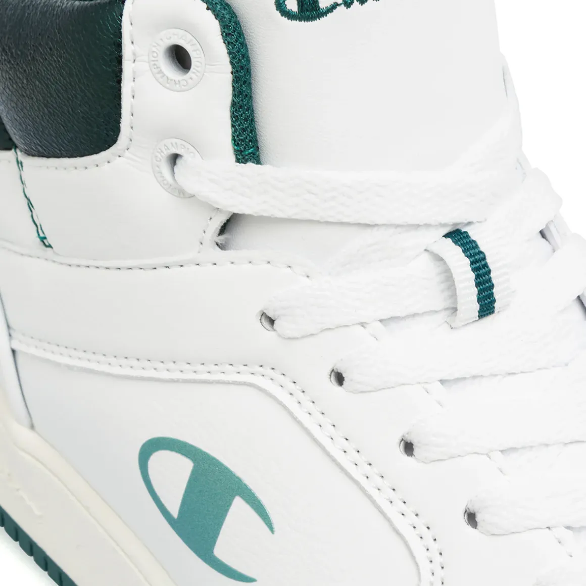 Sneakers alte da donna bianche con dettagli verde metallizzato Champion Mid Foil