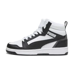 Sneakers alte da ragazzo bianche con dettagli neri e grigi Puma Rebound V6