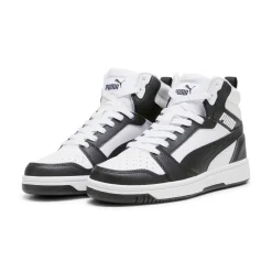 Sneakers alte da ragazzo bianche con dettagli neri e grigi Puma Rebound V6