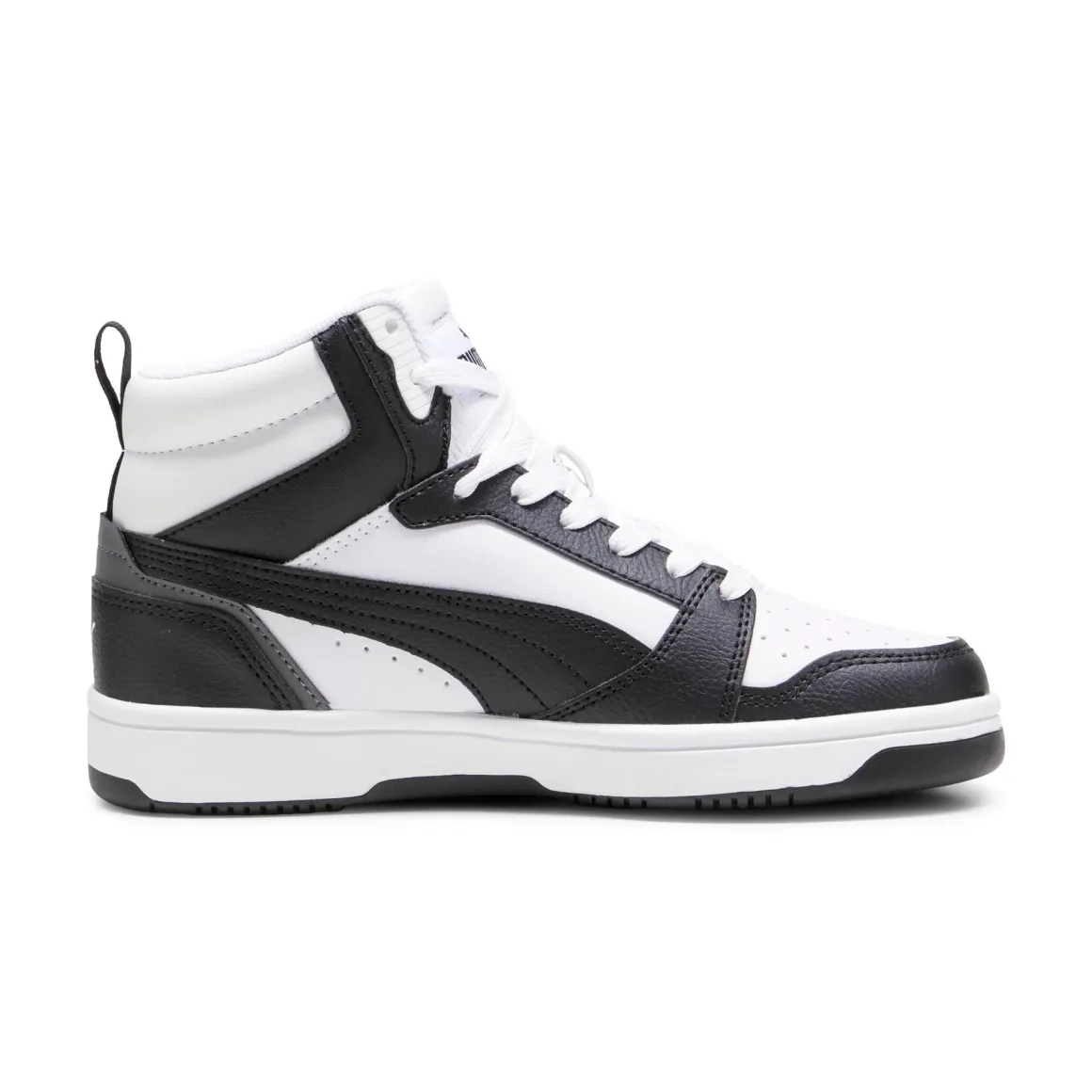 Sneakers alte da ragazzo bianche con dettagli neri e grigi Puma Rebound V6