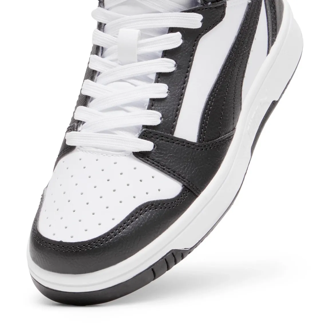 Sneakers alte da ragazzo bianche con dettagli neri e grigi Puma Rebound V6