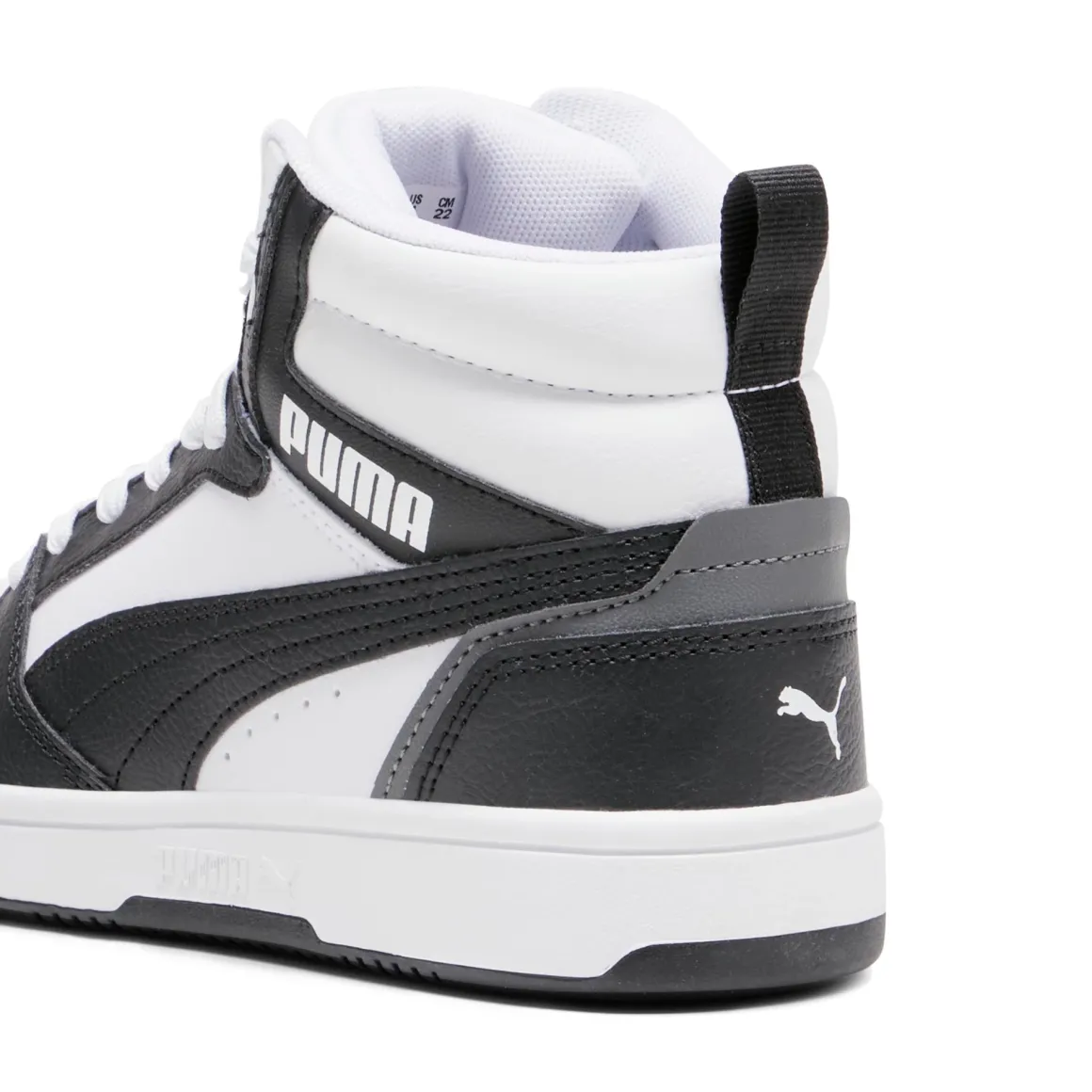 Sneakers alte da ragazzo bianche con dettagli neri e grigi Puma Rebound V6