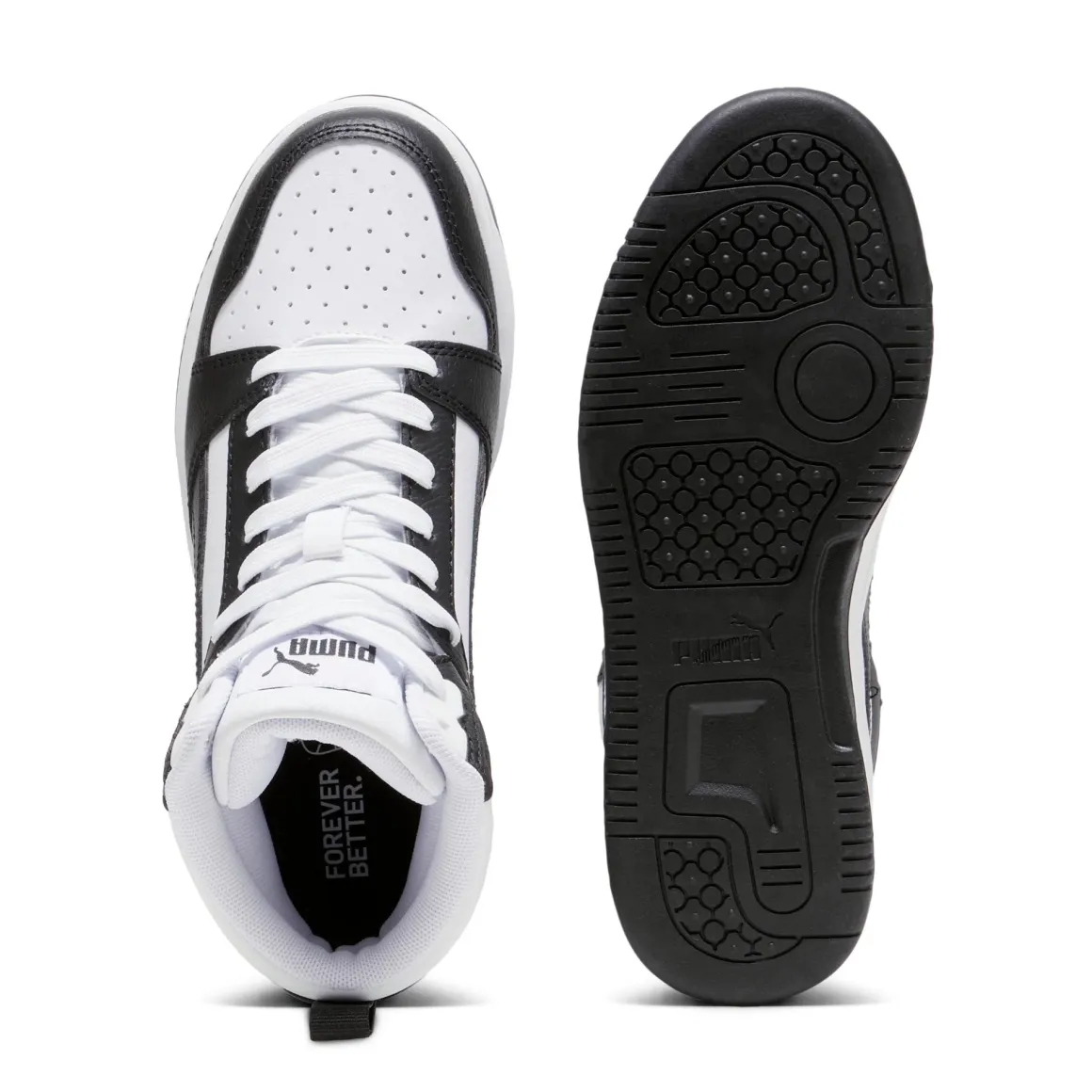 Sneakers alte da ragazzo bianche con dettagli neri e grigi Puma Rebound V6