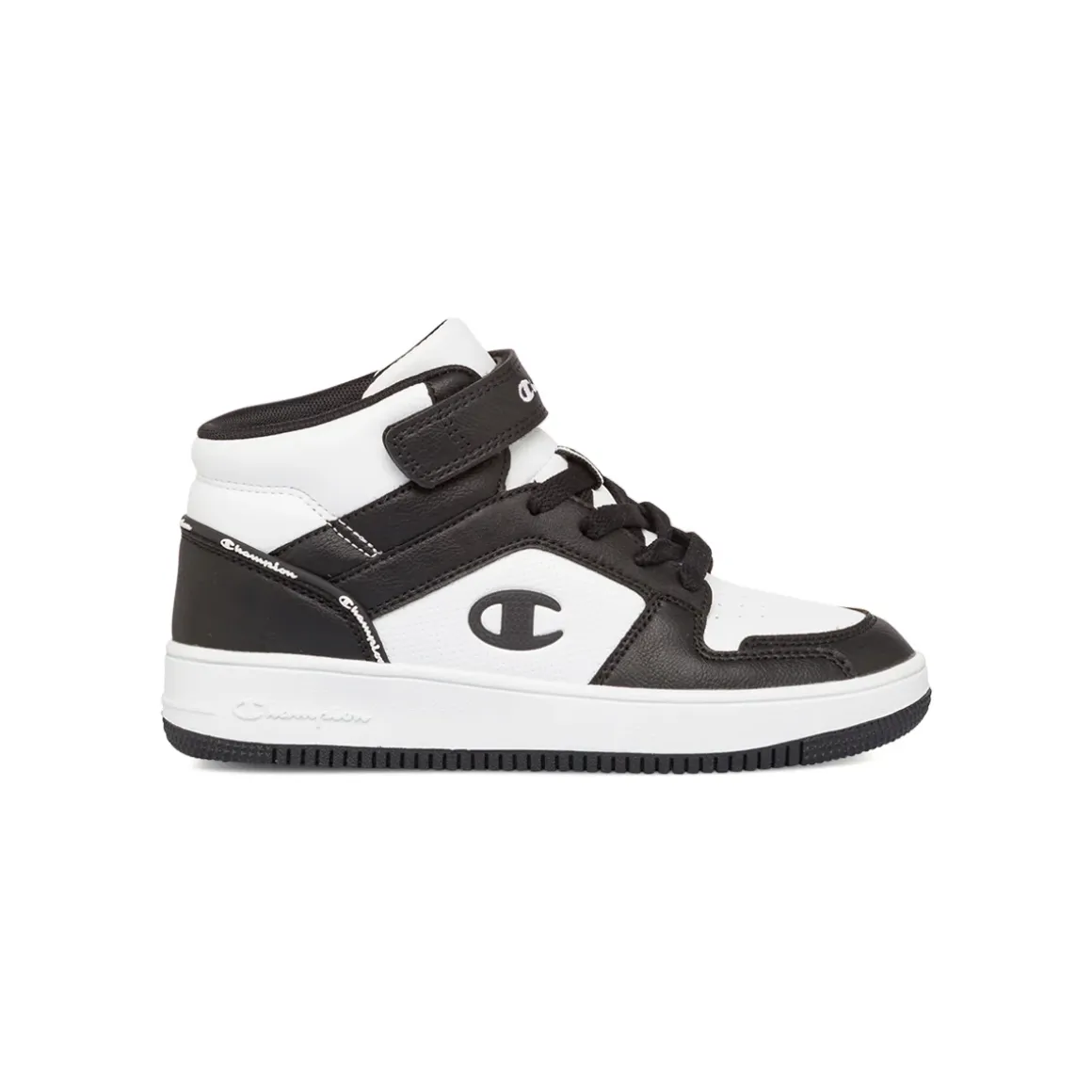 Sneakers alte da ragazzo bianche e nere con logo Champion Rebound 2.0 Mid