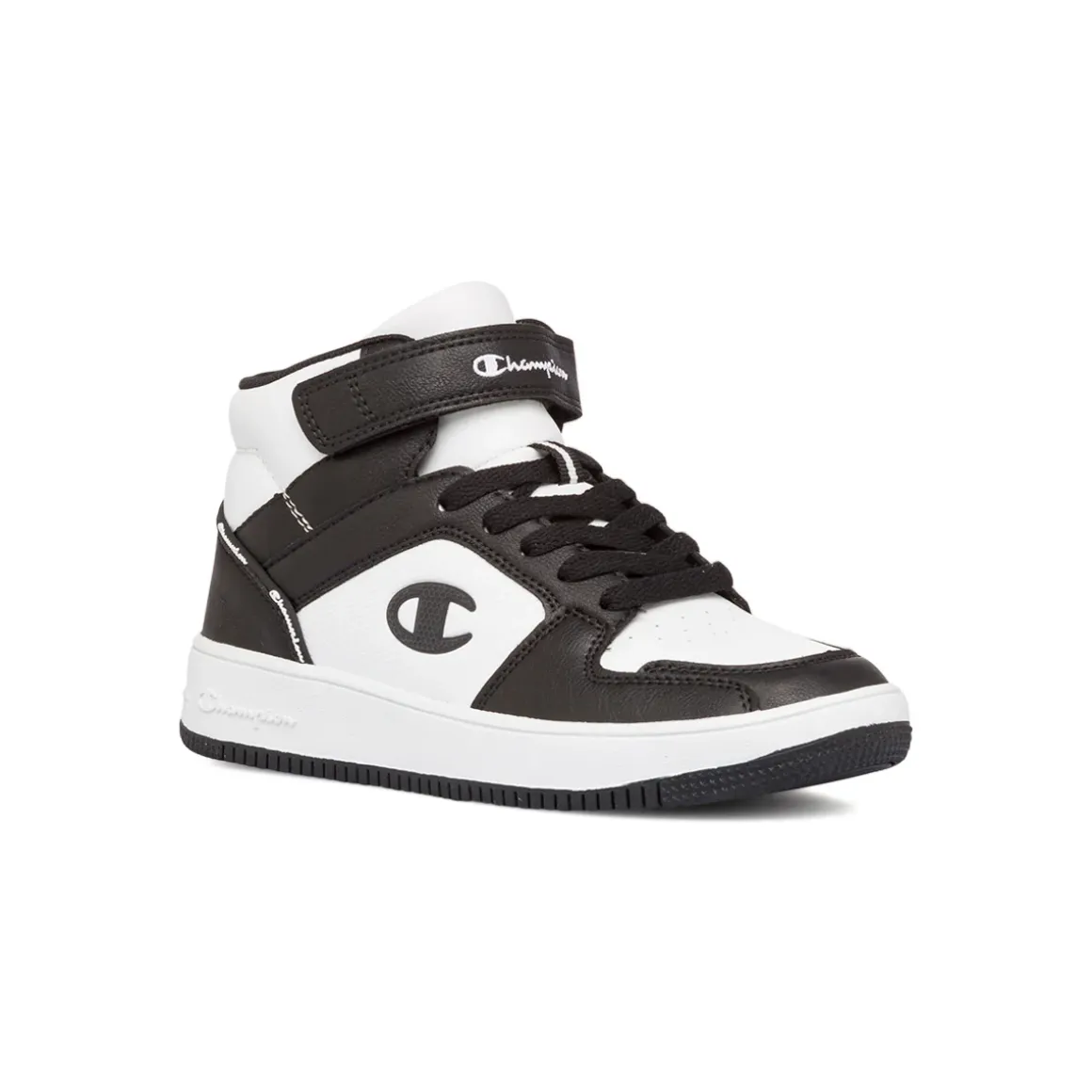 Sneakers alte da ragazzo bianche e nere con logo Champion Rebound 2.0 Mid