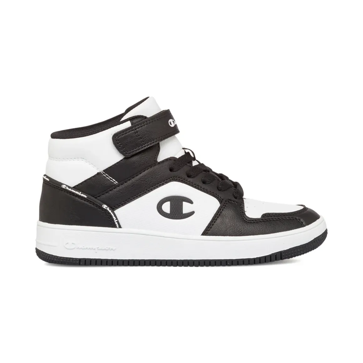 Sneakers alte da ragazzo bianche e nere con logo Champion Rebound 2.0 Mid