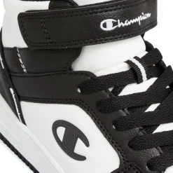 Sneakers alte da ragazzo bianche e nere con logo Champion Rebound 2.0 Mid