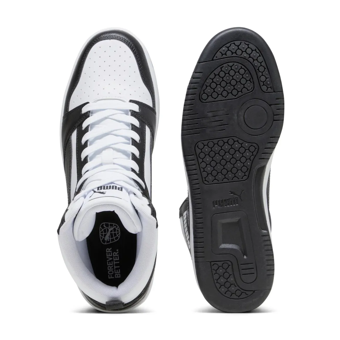 Sneakers alte da uomo bianche e nere con dettagli grigi Puma Rebound V6