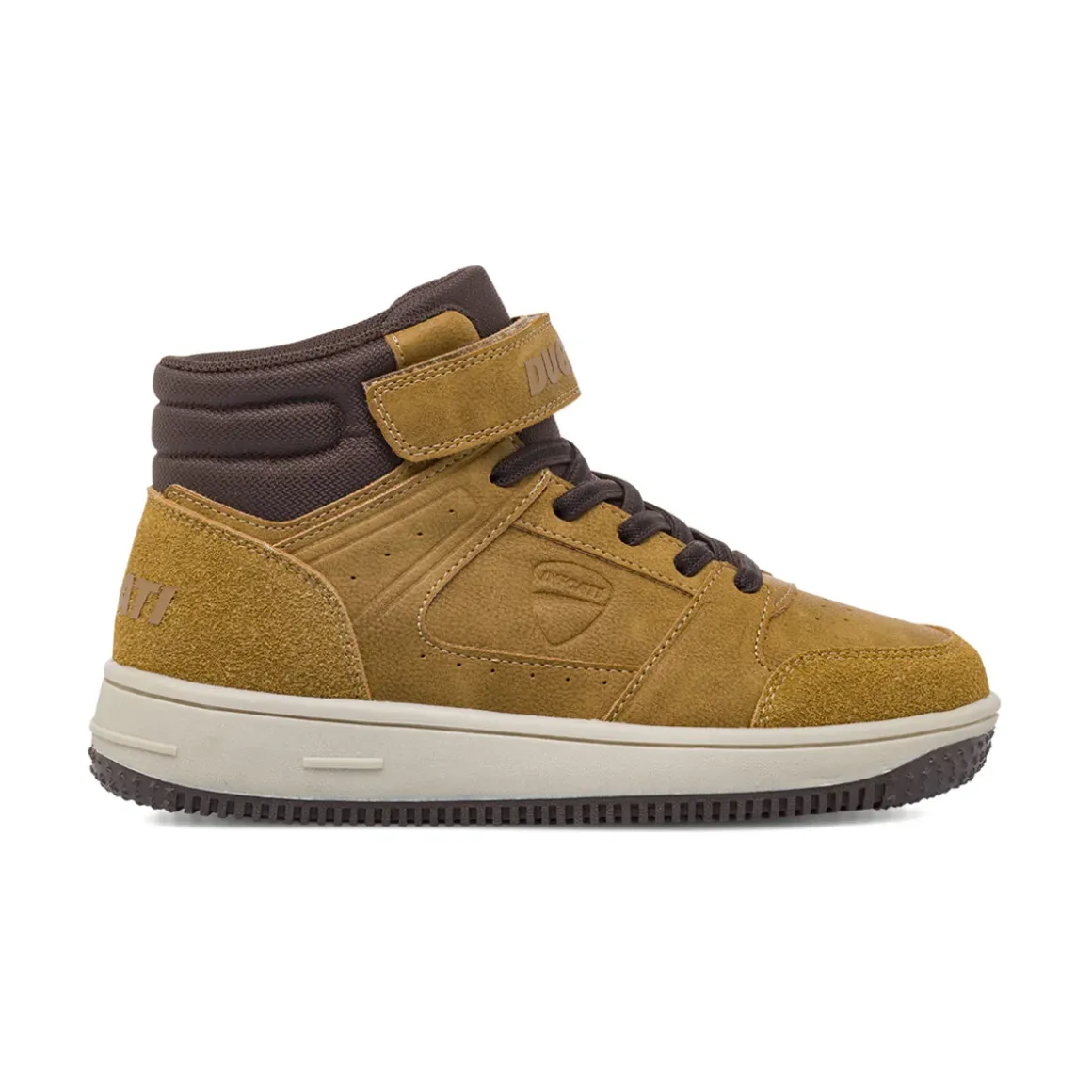 Sneakers alte ocra con dettagli marroni e strappo da Bambino Ducati