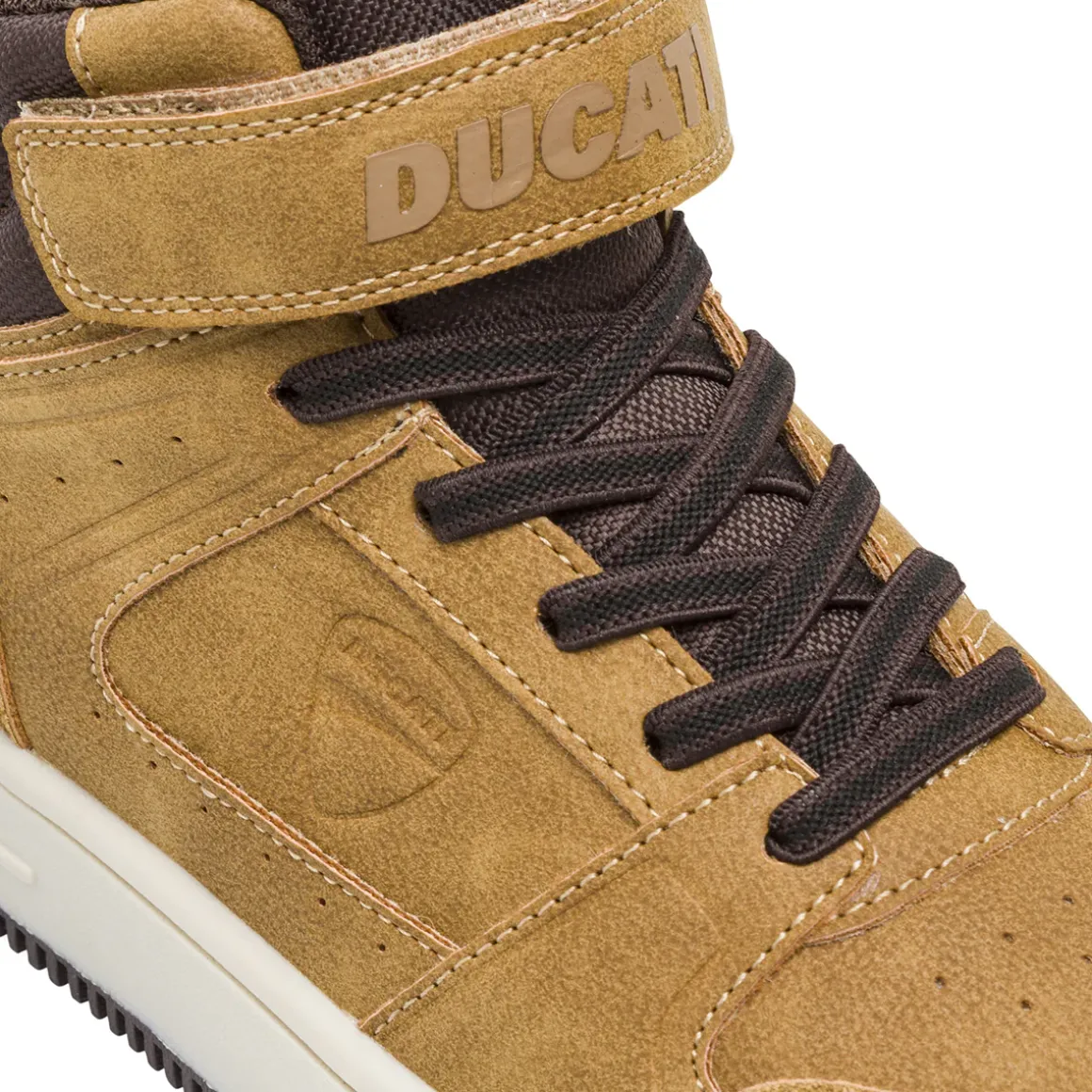 Sneakers alte ocra con dettagli marroni e strappo da Bambino Ducati