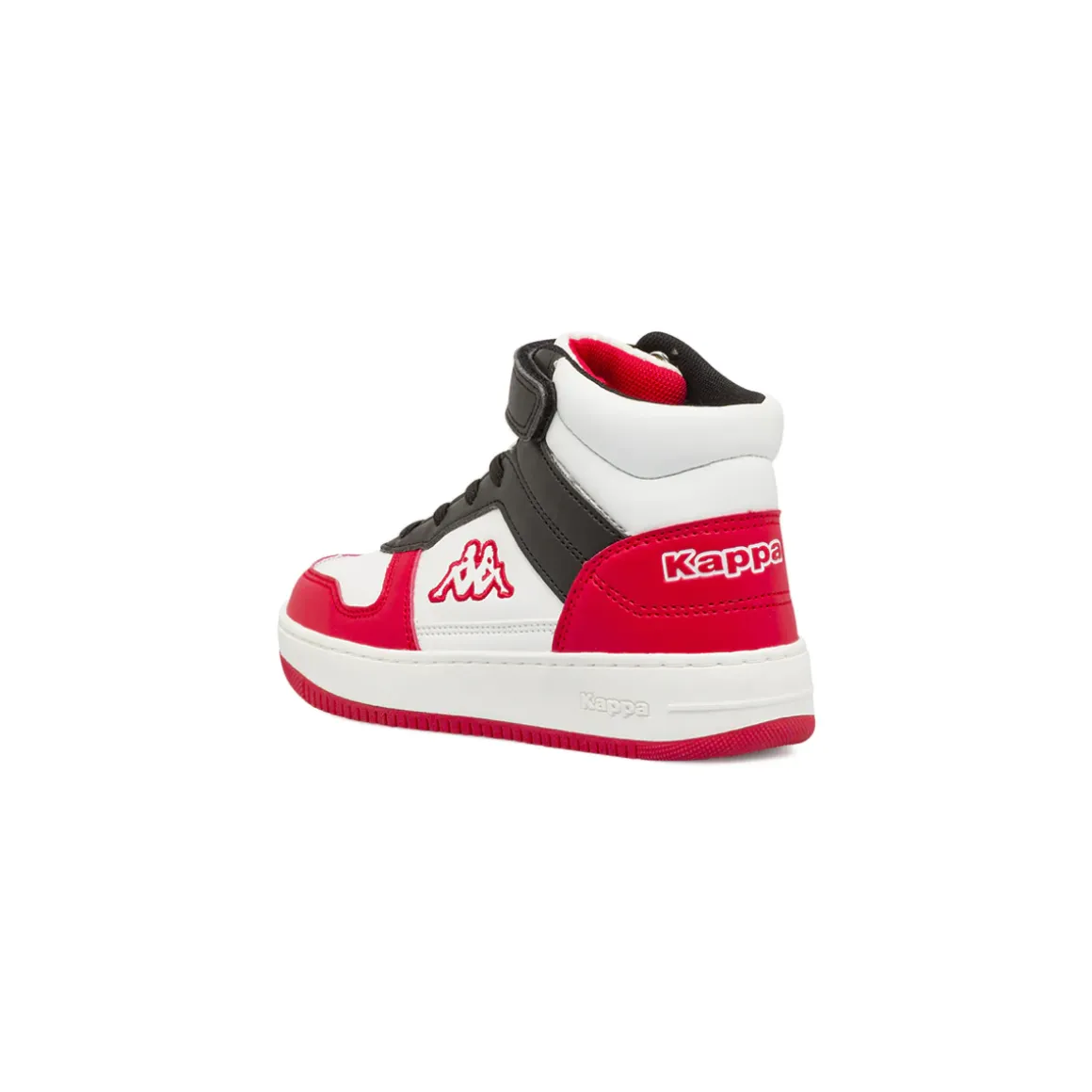 Sneakers alte ragazzo Kappa bianche nere e rosse con strappo in velcro