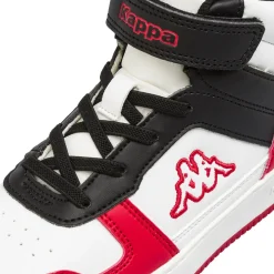 Sneakers alte ragazzo Kappa bianche nere e rosse con strappo in velcro