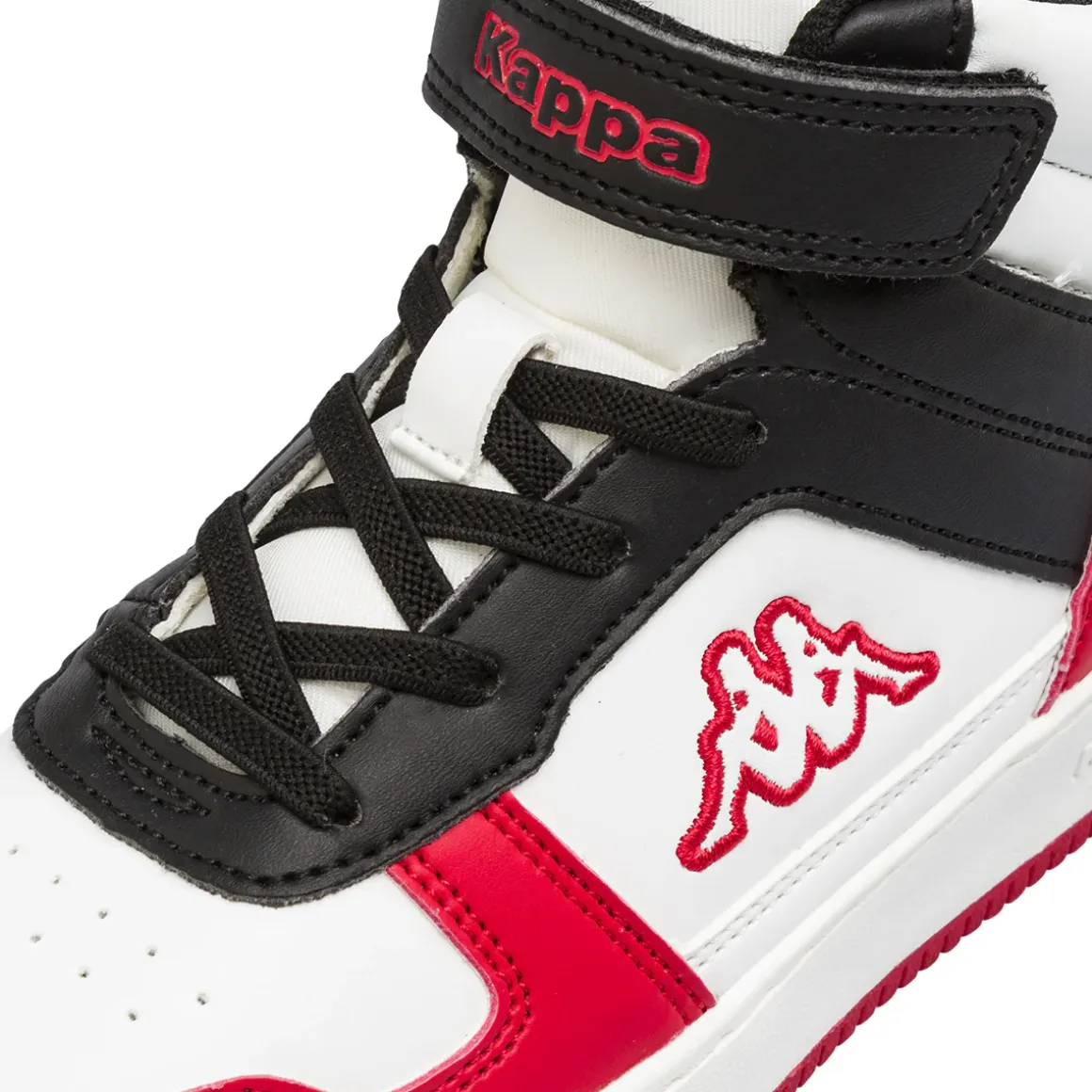 Sneakers alte ragazzo Kappa bianche nere e rosse con strappo in velcro