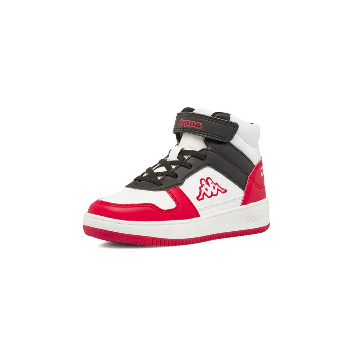 Sneakers alte ragazzo Kappa bianche nere e rosse con strappo in velcro