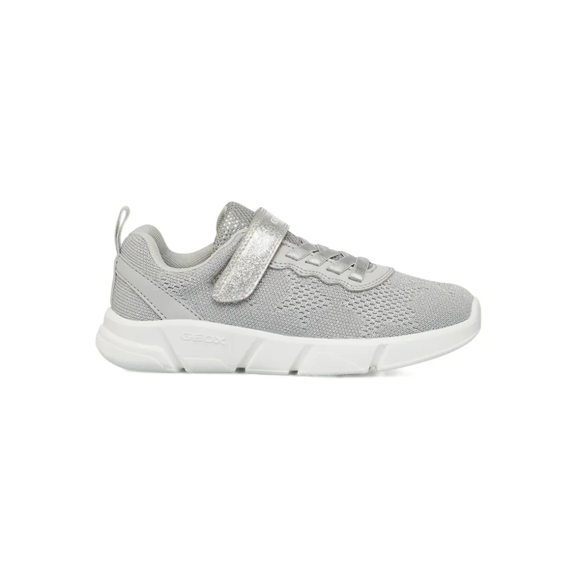 Sneakers argento da Bambina con chiusura a strappo e suola traspirante Geox