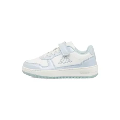 Sneakers bambina Kappa bianche e azzurre con lacci elastici e strappo