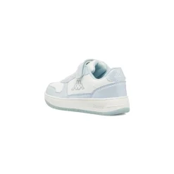 Sneakers bambina Kappa bianche e azzurre con lacci elastici e strappo