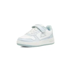 Sneakers bambina Kappa bianche e azzurre con lacci elastici e strappo