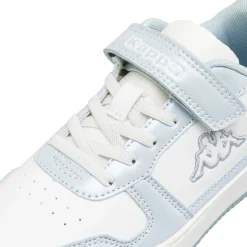 Sneakers bambina Kappa bianche e azzurre con lacci elastici e strappo