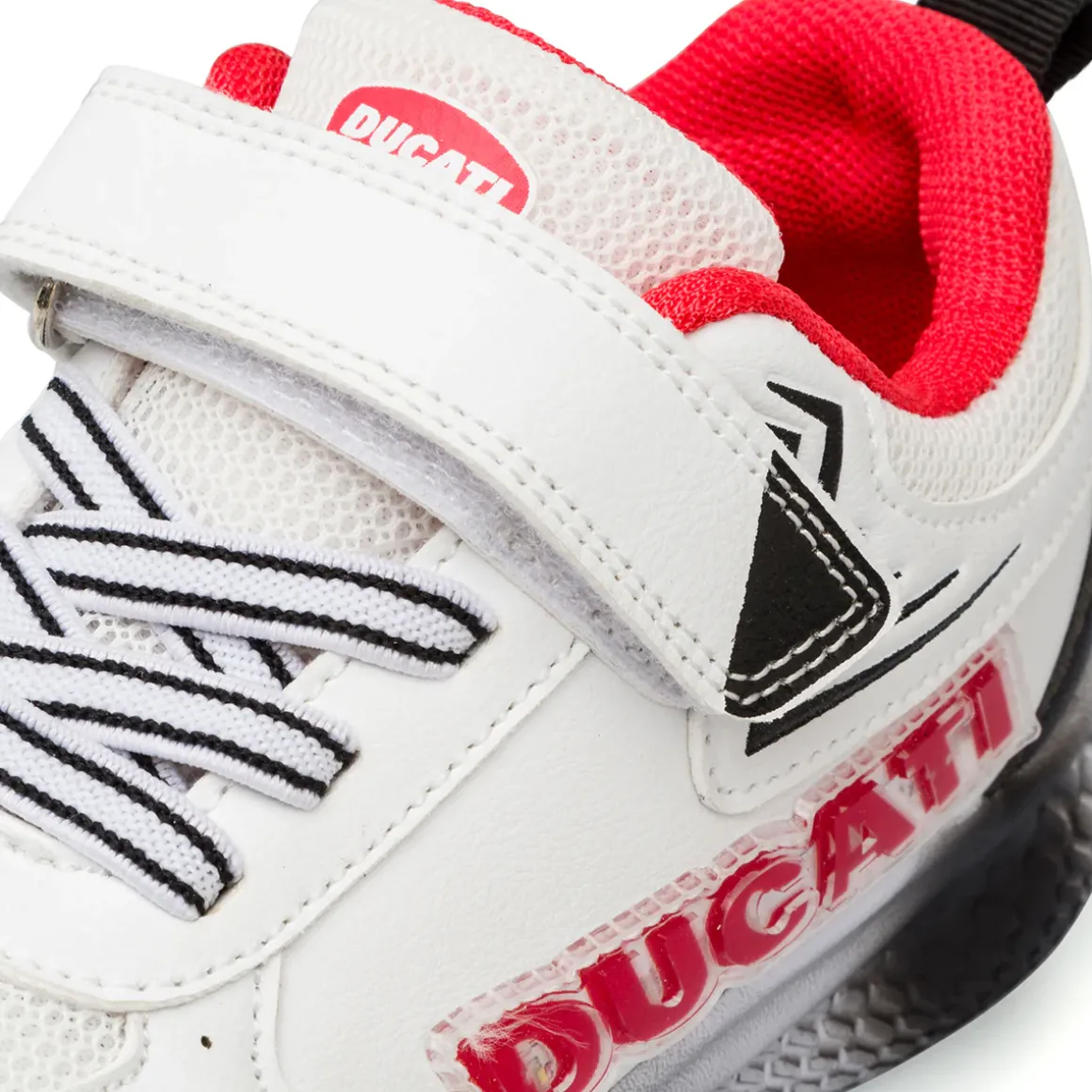 Sneakers Bambino bianche e nere con luci nella tomaia Ducati