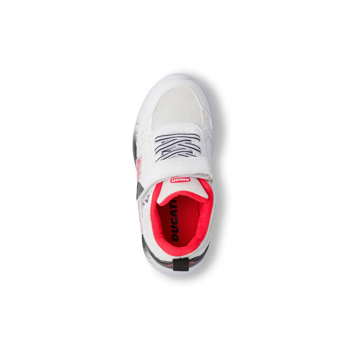 Sneakers Bambino bianche e nere con luci nella tomaia Ducati