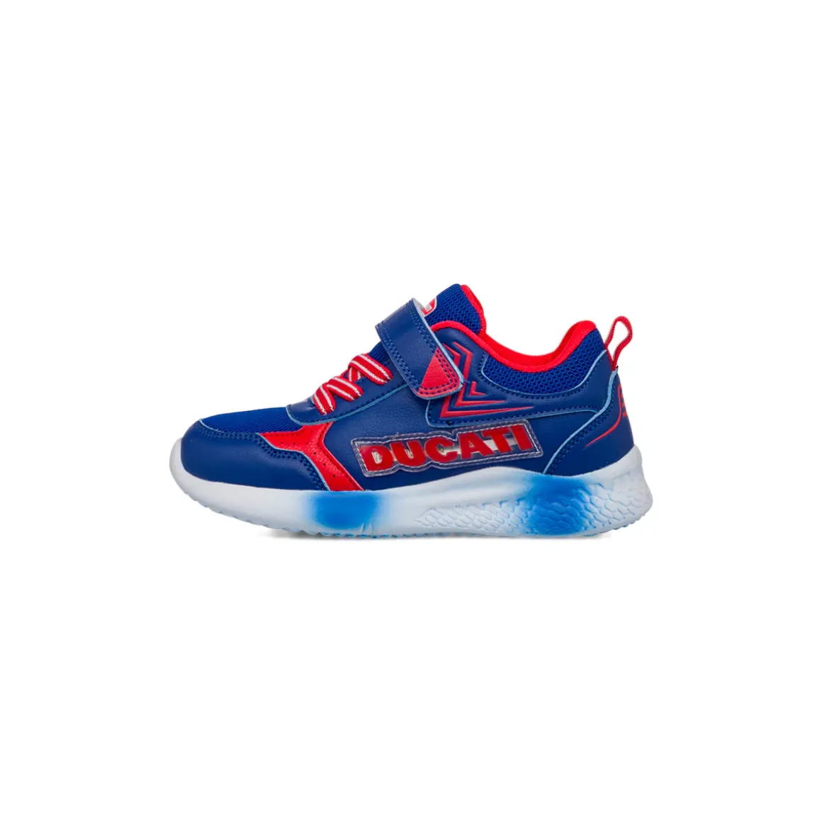 Sneakers Bambino blu e rosse con luci nella tomaia Ducati