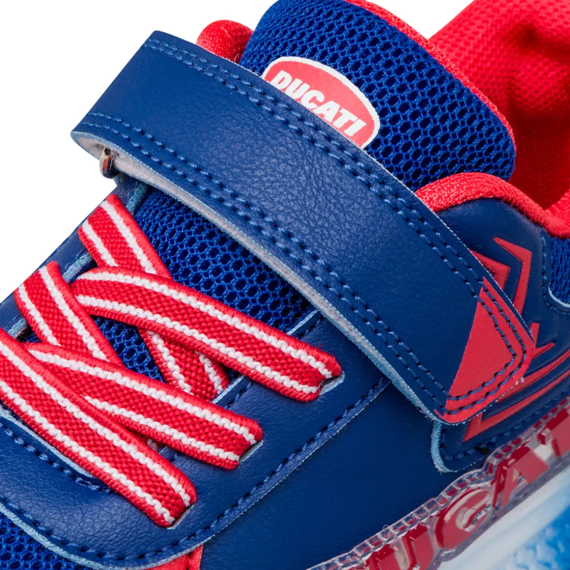 Sneakers Bambino blu e rosse con luci nella tomaia Ducati