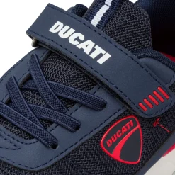 Sneakers Bambino blu e rosse con chiusura a strappo Ducati