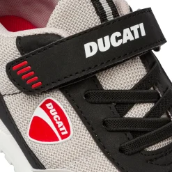 Sneakers beige e nere in tessuto da bambino con logo Ducati